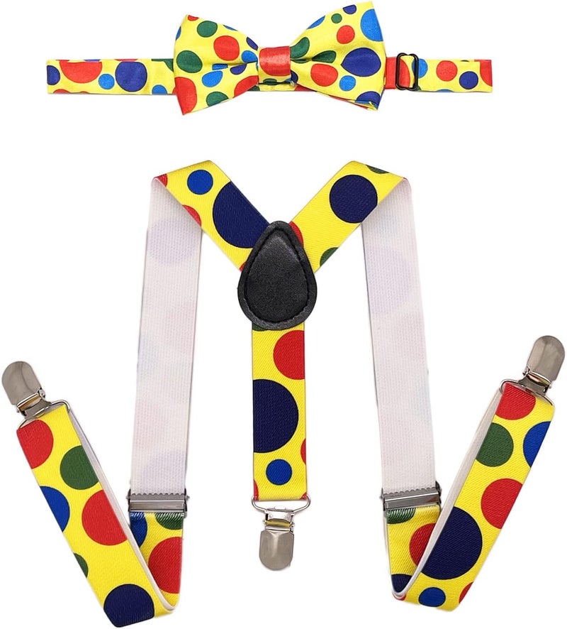 Sun-Trade Child Kids Clip-on Dot Suspenders Elastic Y-Shape Adjustable with Clips and Bow Tie Set for Boys and Girls - Image 1